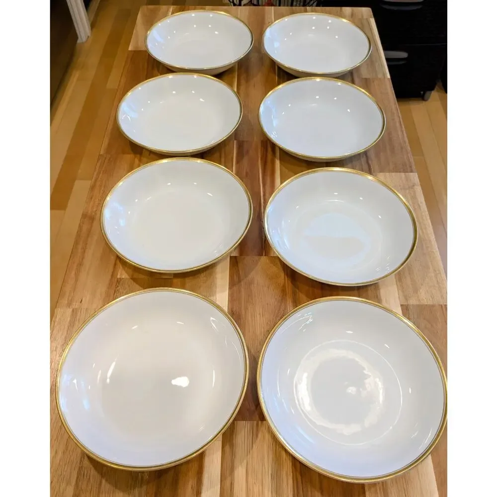 Set of 8 White Porcelain Gold Encrusted Rim 7